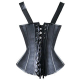 Leather Zipper Buckle Steel Boned Workout Overbust Corset