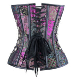 Steampunk Inspired Multi Embroidered Overbust Corset with Chains