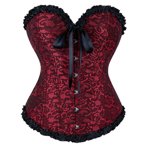 Women Corselet Bustier Lingerie Overlay Corset Overbust Red Korset Bodyshaper Top