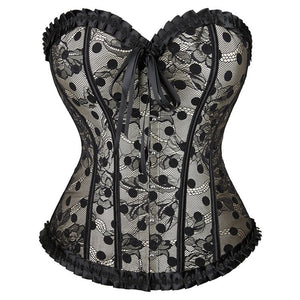 Women Corset Polka Dots Lace Up Style Waist Breast Support Shapewear