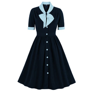 Women Vintage Buttons Down 50s A-Line Casual Prom Swing Dress