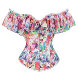 Women's Floral Corset Pattern Ruffle Off Shoulder Corset Top Overbust Bustier