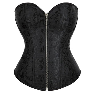 Women's Lace Up Boned Zip Overbust Corset Bustier Bodyshaper Top