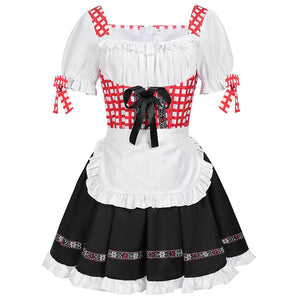 Womens German Beer Dirndl Dresses Oktoberfest Costume with Plaid Bavarian Carnival Outfits