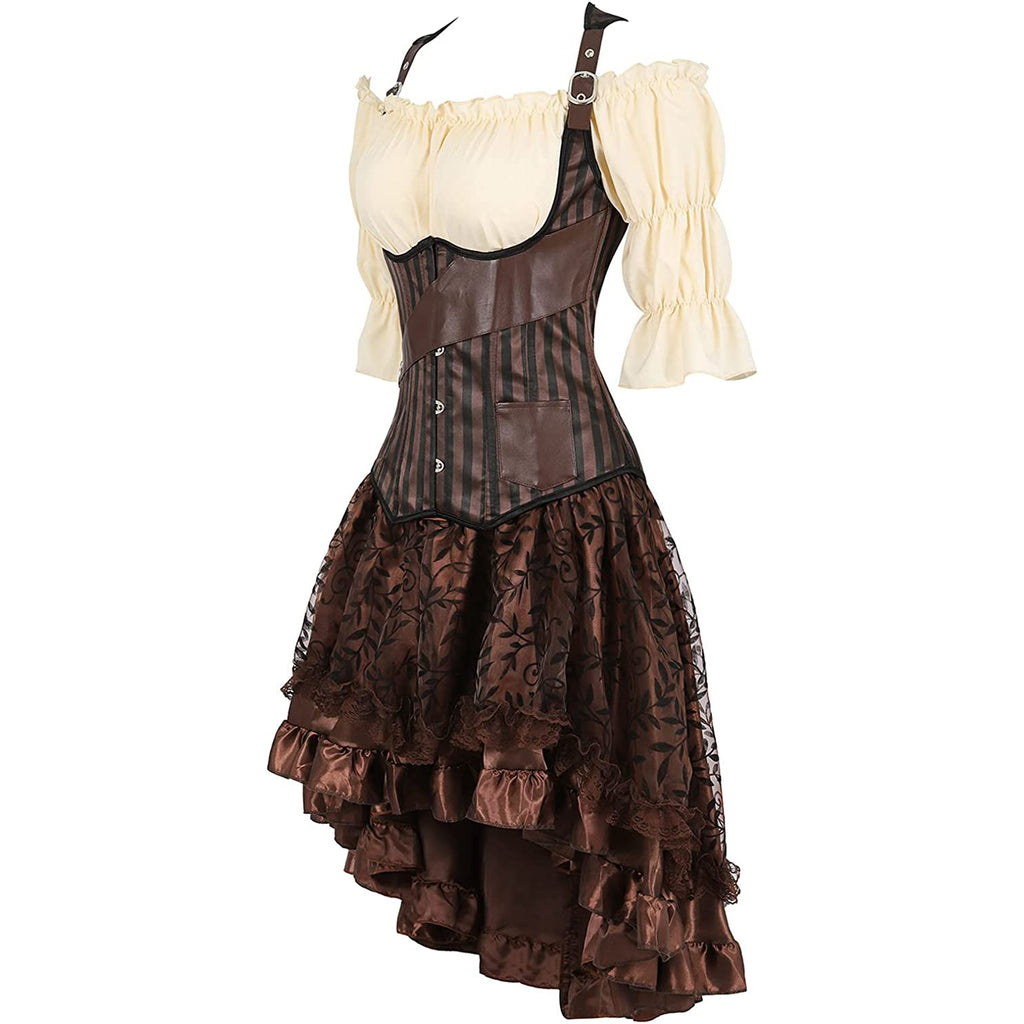JGGSPWM Women Steampunk Gothic Corset Skirt Renaissance Witch Costume  Victorian Pirate Dress Cosplay Halloween Costumes - Yahoo Shopping